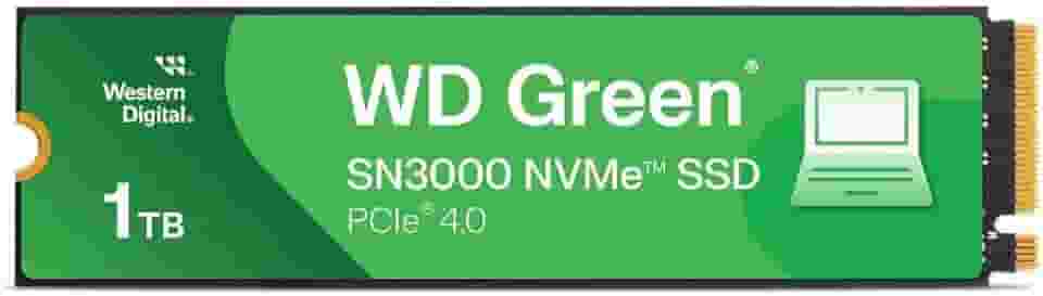 Western Digital SSD interno WD Green SN3000 NVMe de 1 TB - Unidade de estado sólido - PCIe geração 4, M.2 2280, até 5.000 MB/s - WDS100T4G0E