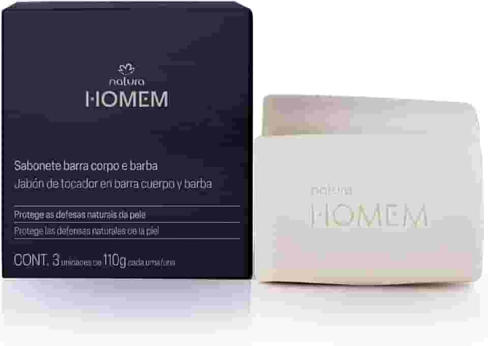 Caixa de Sabonetes em Barra 2 em 1 Corpo e Barba, 3 Unidades de 110g, Natura Homem