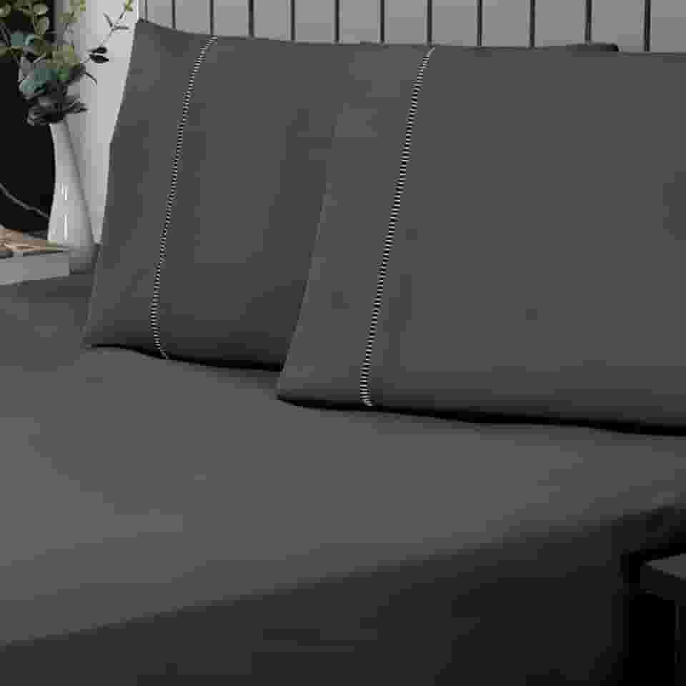 Jogo de Cama King Percal 400 Fios Ponto Palito 03 Peças, Antiácaro, Anti-pilling com Toque Macio - Chumbo