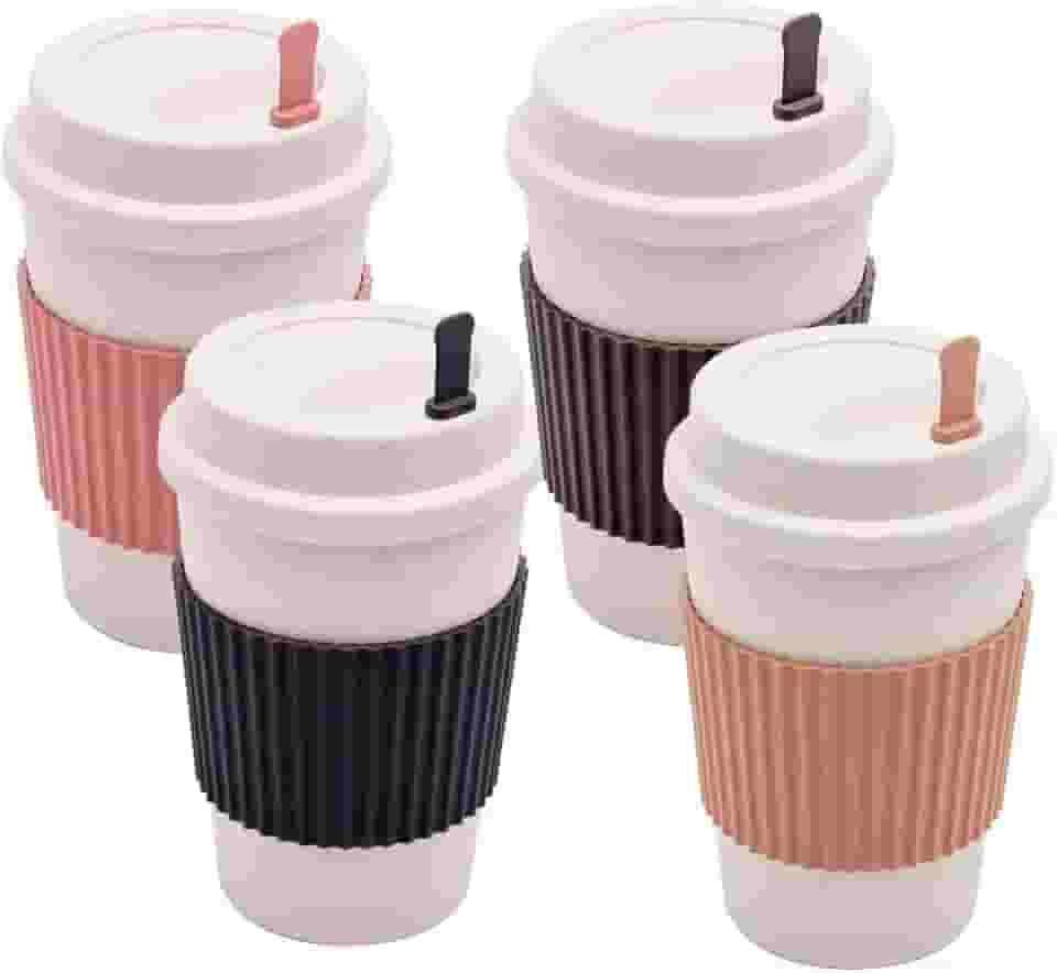 Copo Reutilizável para Café em Bambu, 450 ml, com Tampa Antivazamento e Mexedor, Moderno (Cinza Escuro)