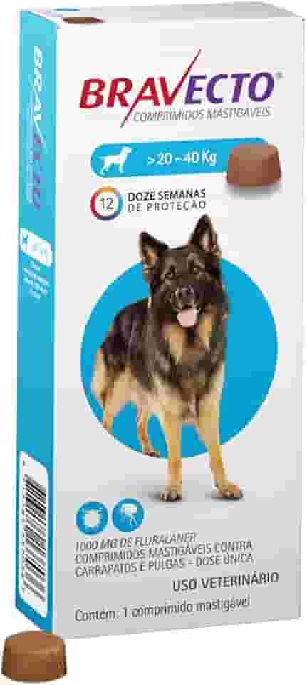 Bravecto® Cães 1000mg - Antipulgas e Carrapatos - Cães de 20 a 40kg - 1 Comp. Mastigável - MSD Saúde Animal