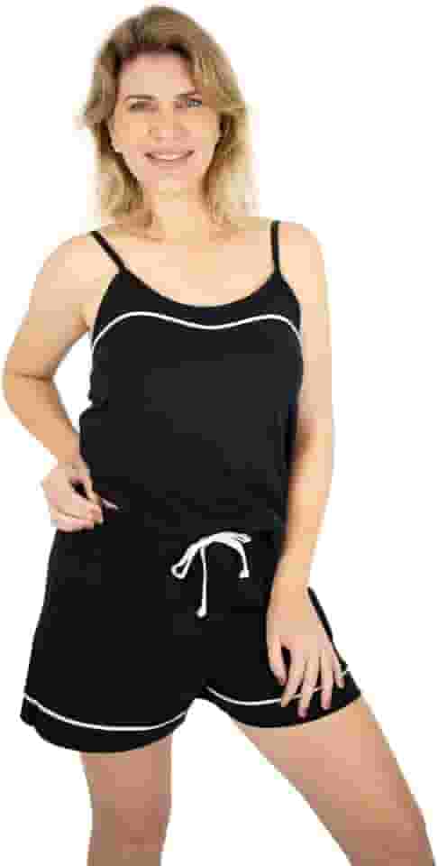 Pijama feminino Algodão Curto com Alças - Preto