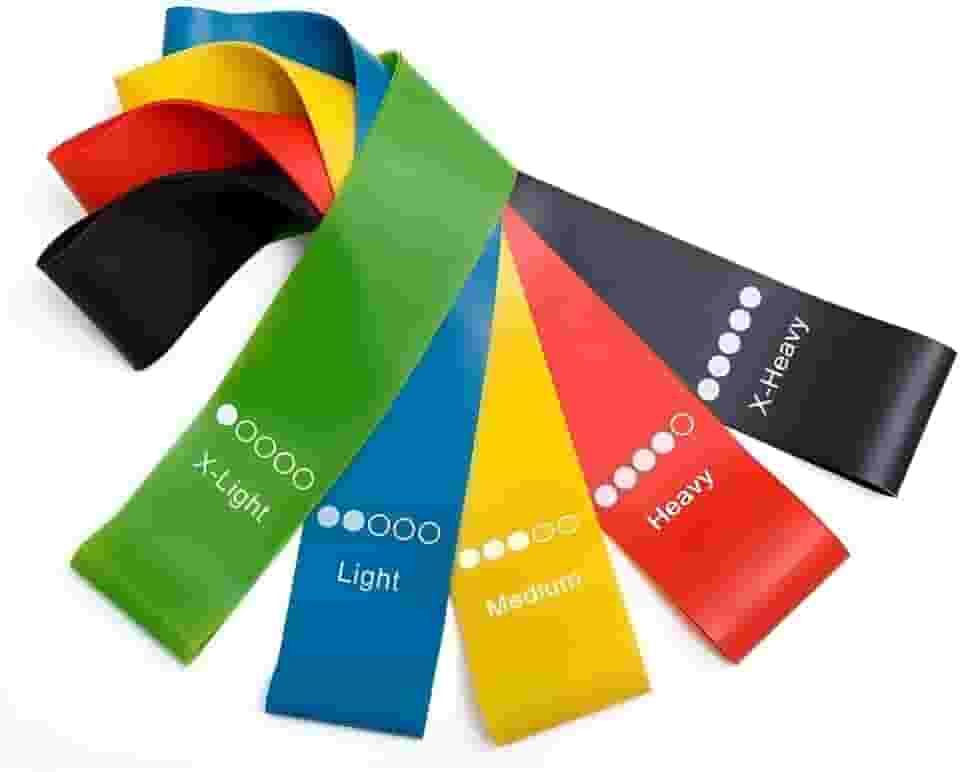 Kit 5 Faixas Elásticas Mini Band de Resistência – Treino Funcional, Pernas e Glúteos, Musculação, Pilates, Yoga, Alongamento e Fisioterapia – 5 Níveis para Treinar em Casa