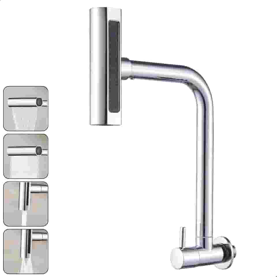 Torneira Gourmet Inox 4 Jatos Cozinha SOFTINOX – Giratória 360°, Instalação em Bancada/Parede, Diversas Cores, 1/4 de Volta, Funções (Cascata, Chuveirinho, Spray e Concentrado) (Parede, Cromada)