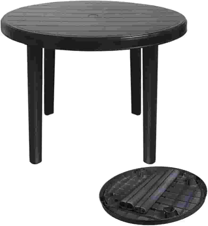Mesa Plástica Redonda Desmontável Preta 94x71cm com Furo Central para 4 Lugares Home Gourmet