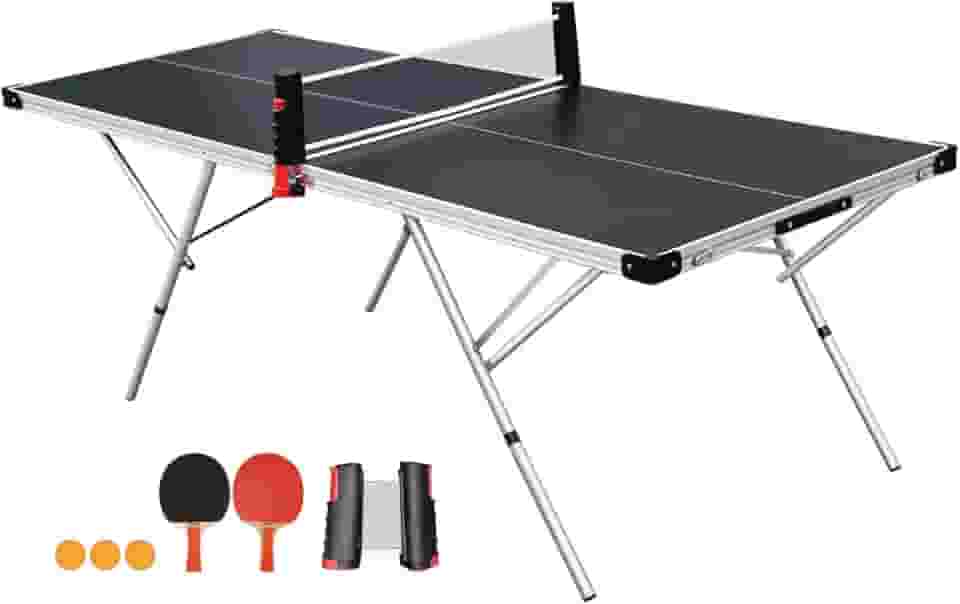 Mini Mesa de Ping Pong, Mesa Ping Pong Dobravel com Kit 1 Rede Retrátil + 2 Raquetes + 3 Bolinhas Bel