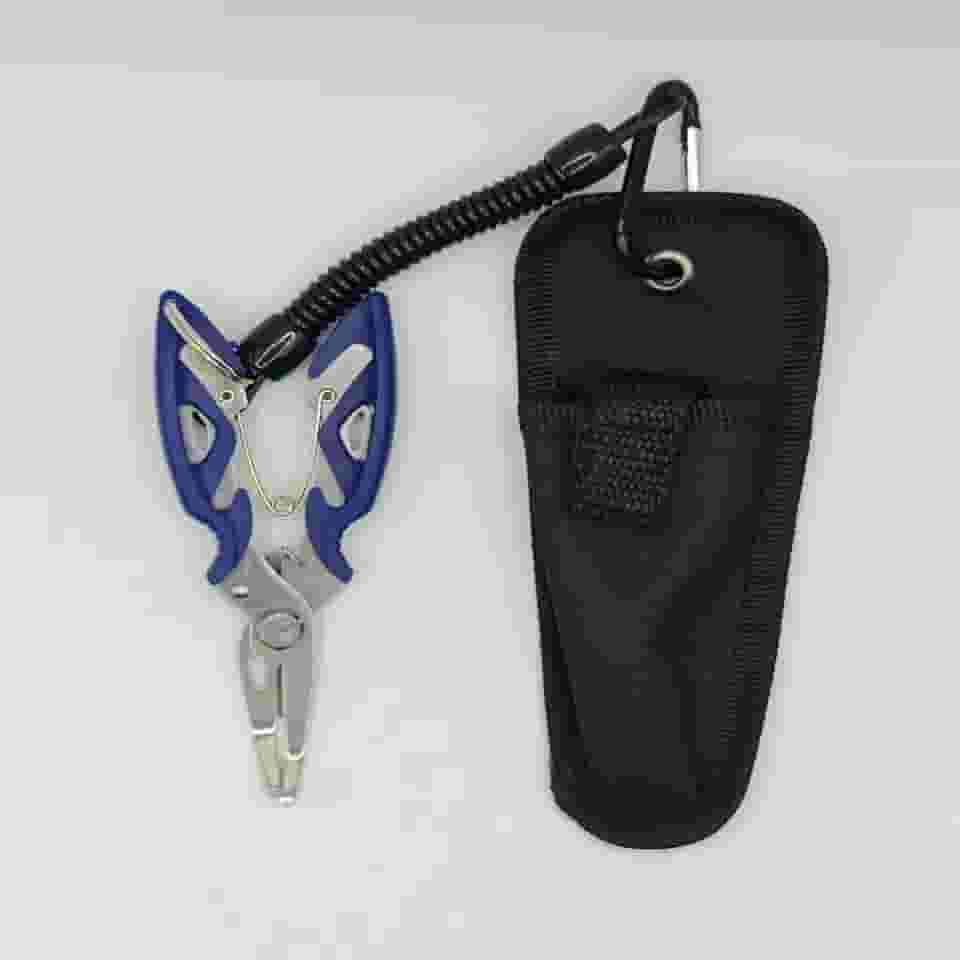 Alicate de remoção de anzol com trava de segurança, bainha e cordão, adequado para corte e amarração