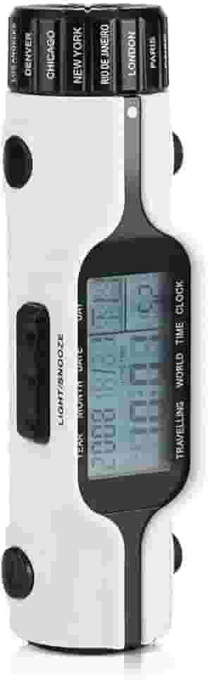 Pssopp Despertador de Viagem Com Lanterna de LED, 18 Fusos Horários Termômetro Mundial de Tempo, Despertador de Tamanho Multifuncional, Ideal para Viagens e Camping, Leve e Compacto