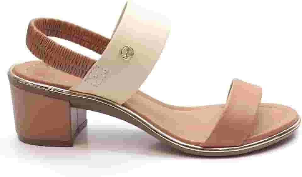 Sandália Feminina Beira Rio Napa Tiras Salto Bloco Baixo Conforto Original Preto e Branco