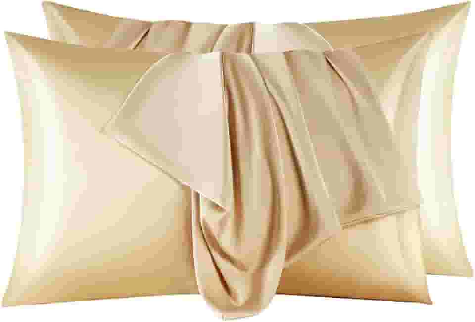Conjunto de 2 fronhas de seda de amoreira, ambos os lados, fronhas de seda real para cabelos e pele, prevenção de acne, fronhas de seda orgânica com zíper oculto (pacote com 2, dourado, Queen)