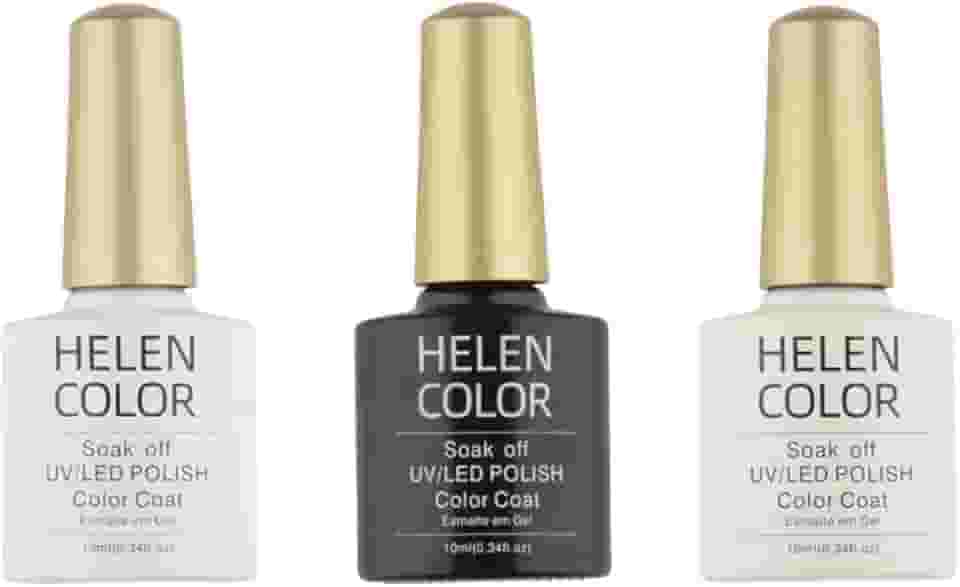 HELEN COLOR Kit 3 Esmaltes em Gel UV/LED 10ml Cada Frasco Secagem Rápida Alta Durabilidade Acabamento Brilhante (Francesinha)