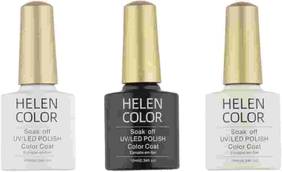 HELEN COLOR Kit 3 Esmaltes em Gel UV/LED 10ml Cada Frasco Secagem Rápida Alta Durabilidade Acabamento Brilhante (Francesinha)