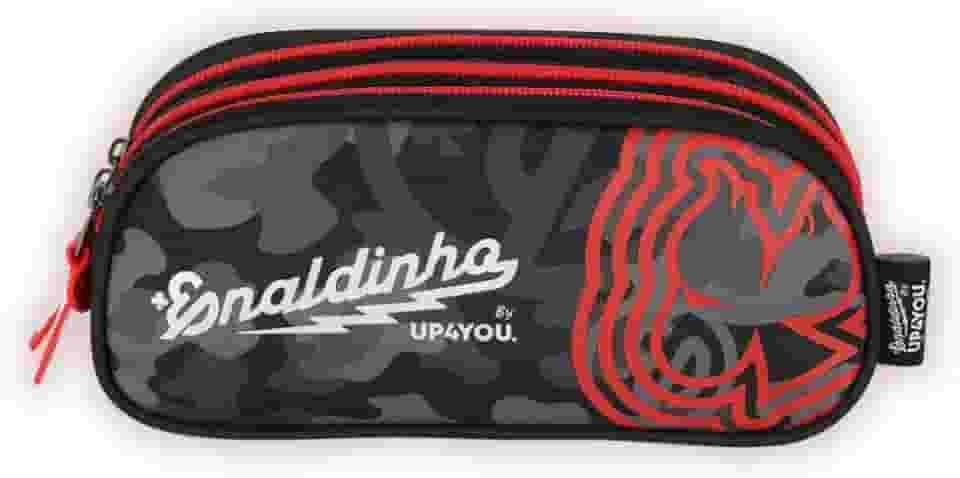 Estojo Enaldinho YouTuber Triplo Escolar Meninos Kids Viagem, Cor Preta