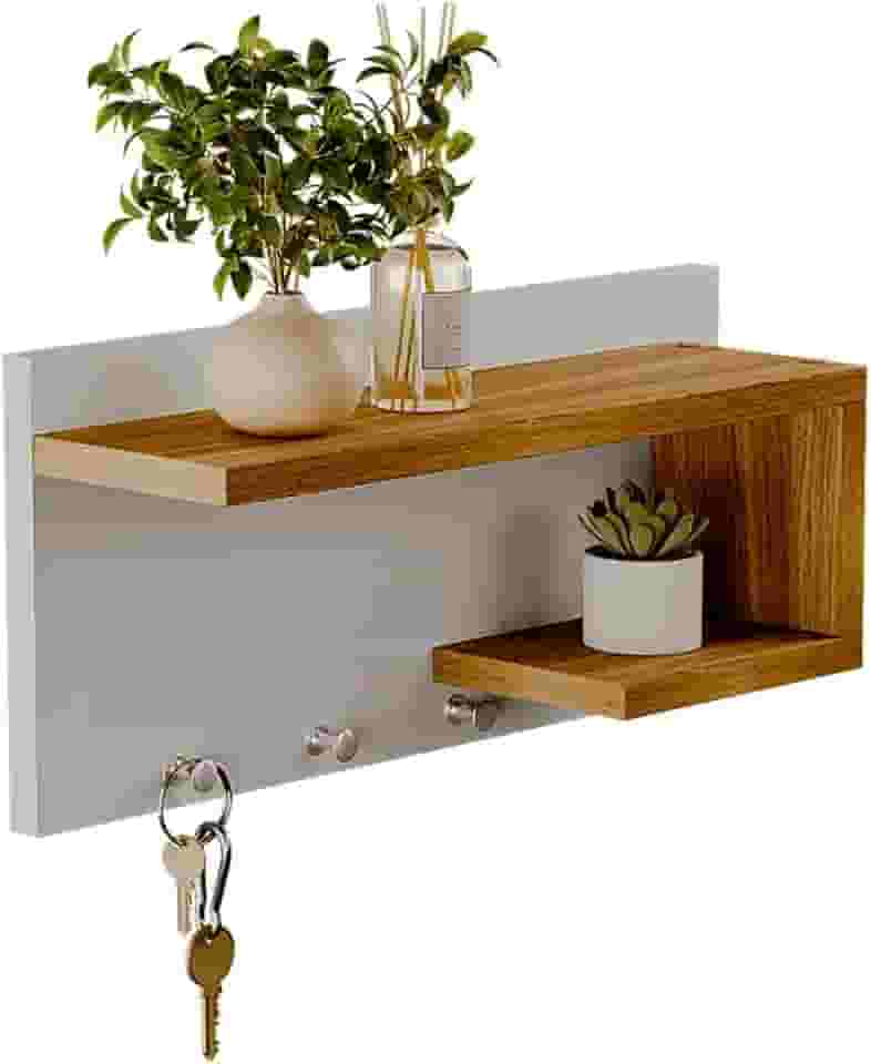 Porta Chaves Nero Organizador Decoração Casa Branco e Freijó