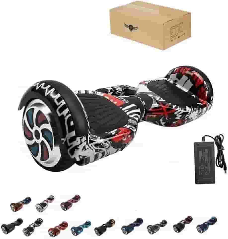 Hoverboard Infantil Skate Elétrico 6.5", LED Bluetooth, Bateria de Grande Capacidade, 15 km/h, Uso Interior/Exterior, 28 kg, com Adaptador e Manual, 65x25x29 cm
