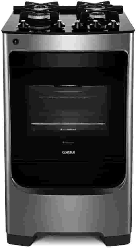 Fogão Consul 4 bocas cor Inox com mesa de vidro e grade de ferro fundido - CFO4VAR BIVOLT