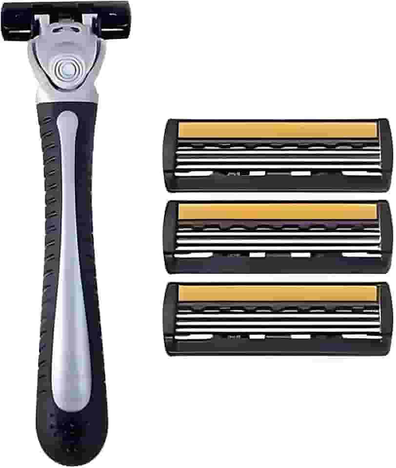 1 navalha de segurança de aço inoxidável com 3 peças de lâminas intercambiáveis: ideal para remoção de pelos corporais, durável e fácil de usar