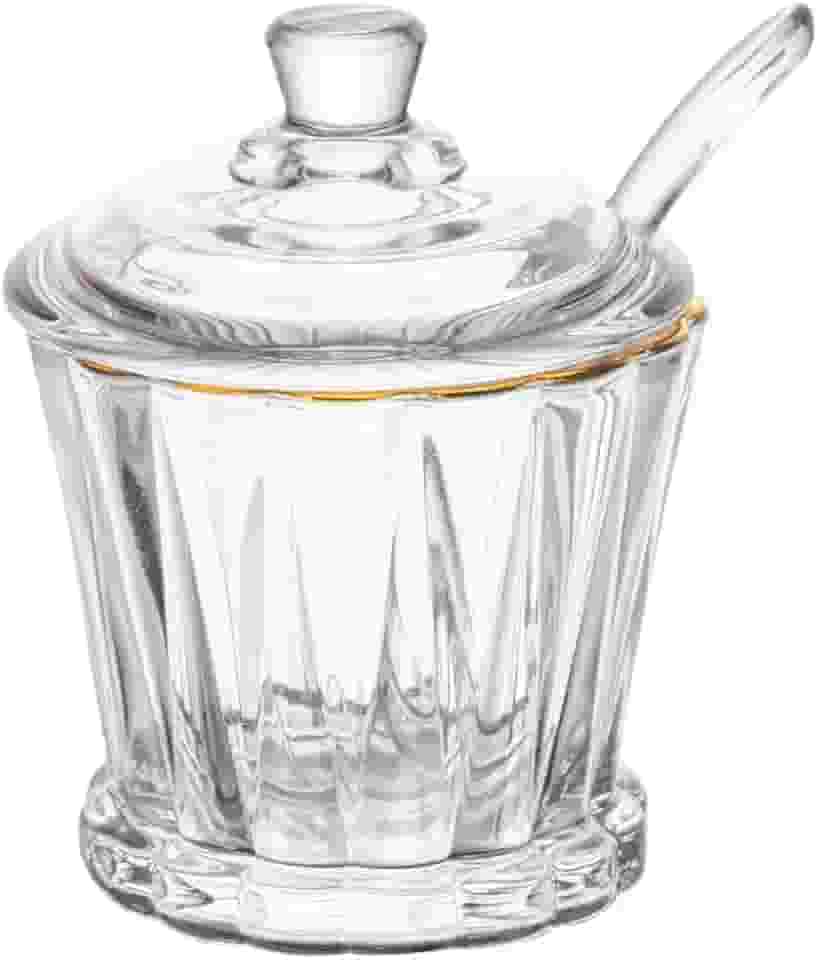 LYOR - Açucareiro de Cristal com Colher e Tampa com Fio de Ouro Radial 210ml