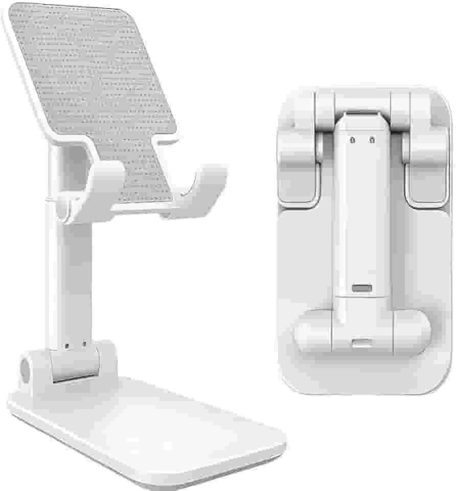 Suporte Universal Ajustável para Celular e Tablet, Base Antiderrapante, Dobrável com Ângulo de 0° a 90°, para Mesa, Videochamadas, Home Office e Filmes (Branco)