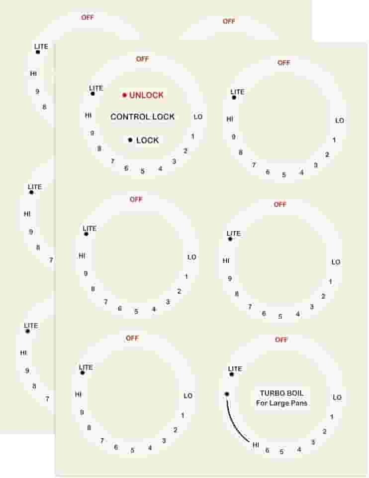 12 peças de adesivos de fogão para fogão topo - substituição de forno botão adesivo símbolo kit de botão elétrico decalque para identificar os queimadores