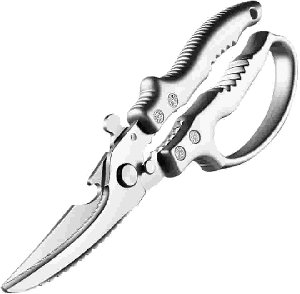 Tesoura de Cozinha Multifuncional em Aço Inox, Profissional, Lâminas Afiadas, Cabo Ergonômico, Trava de Segurança,Corte Preciso para Carnes, Aves, Peixes, Legumes e Uso Doméstico