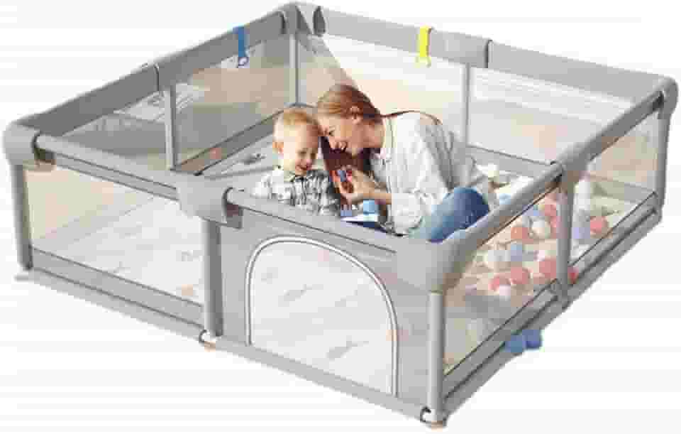 150×180×68cm Cercadinho para Bebe Para Bebês e Crianças Pequenas Chiqueirinho Bebe Para Internos & Externos Cercadinho de Segurança Resistente Para Bebês com Malha Macia e Respirável