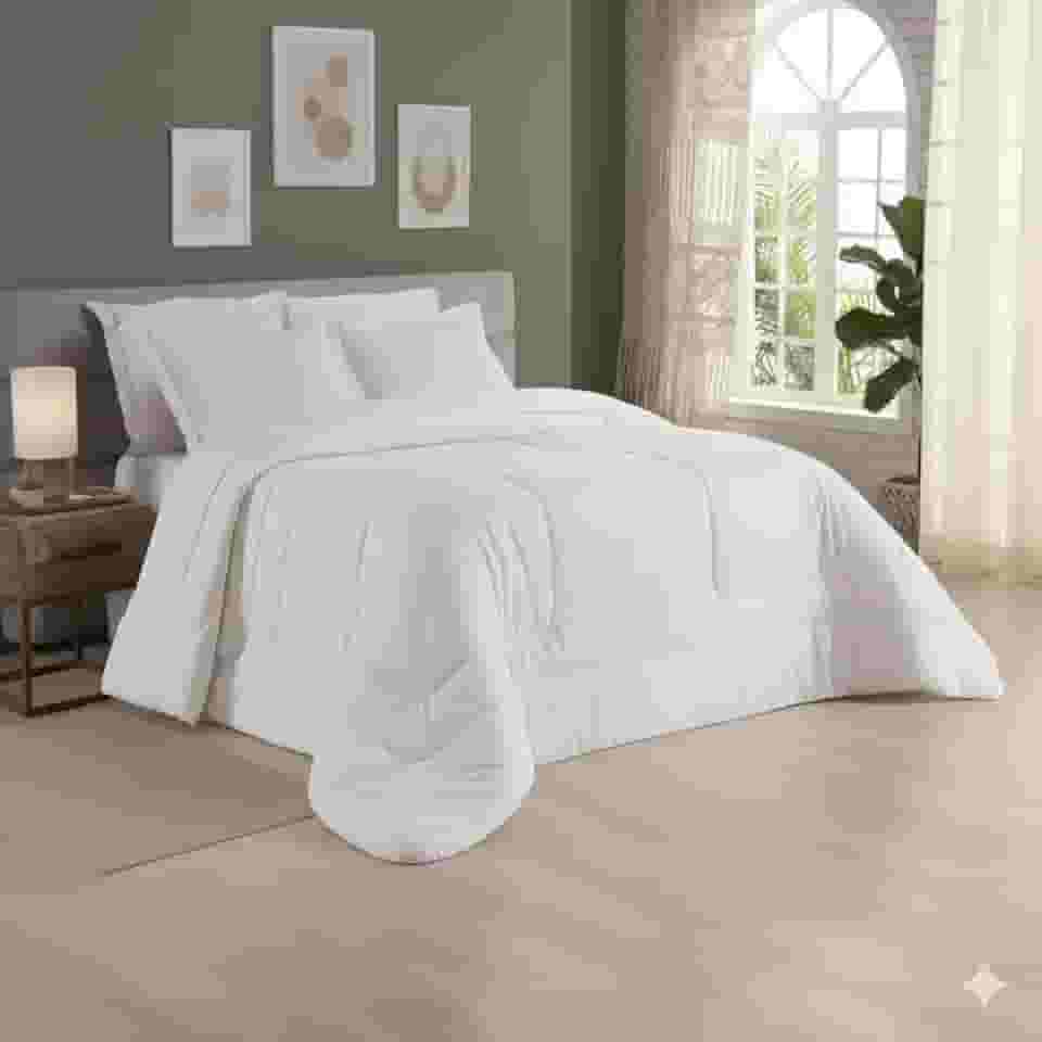 Edredom Dupla Face Liso Micropercal 400 Fios - Super Macio - Alta Durabilidade (Branco, Solteiro)