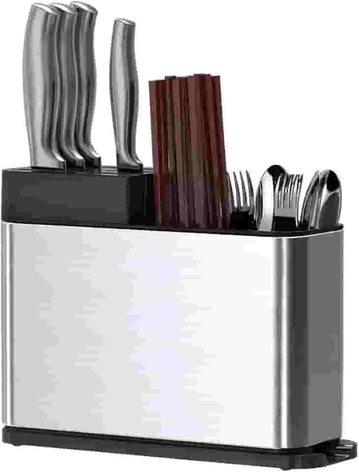 Suporte Porta Talheres de Aço Inox com função Escorredor Organizador de Talher para Pia Utensilios Cozinha com 4 Divisórias Drenagem de Agua Rápida Suporte Inoxidável Anti Ferrugem Fácil de Limpar