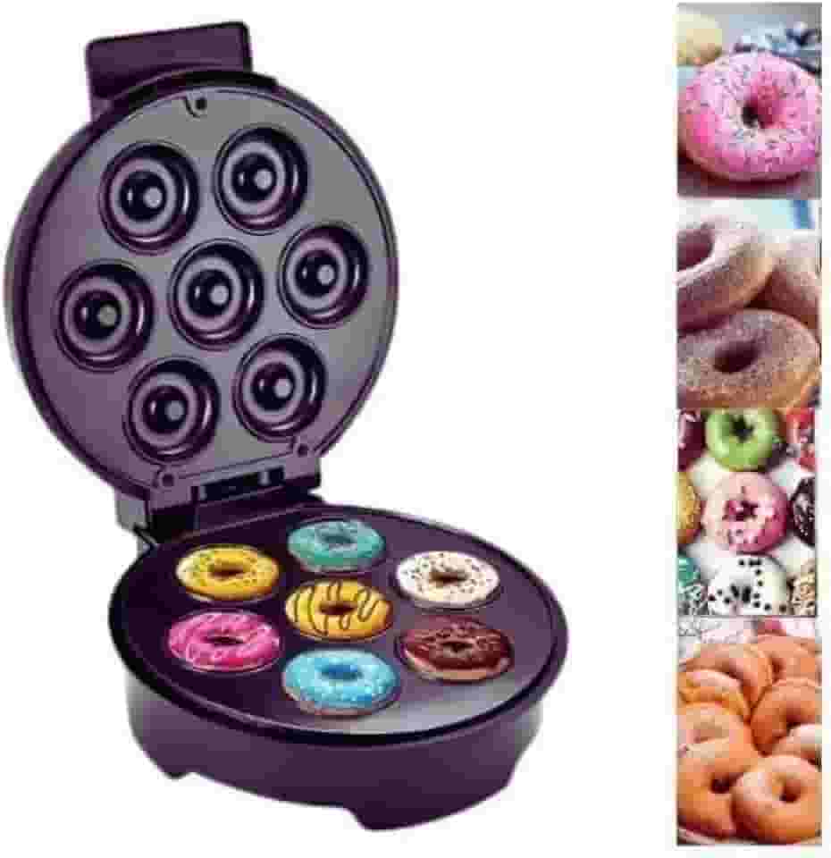 Máquina de Fazer Mini Donuts e Rosquinhas Portátil 1000W com Revestimento Antiaderente para Confeitaria (Preto 127V)