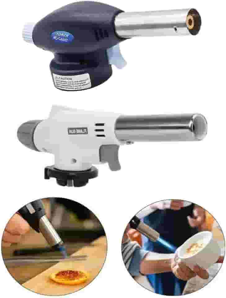 Maçarico Portátil Culinario Com Regulagem Gourmet Profissional Gt6020 Branco Ou Preto Com Controle Manual Da Chama E Acendimento Automático Flysea (Preto)