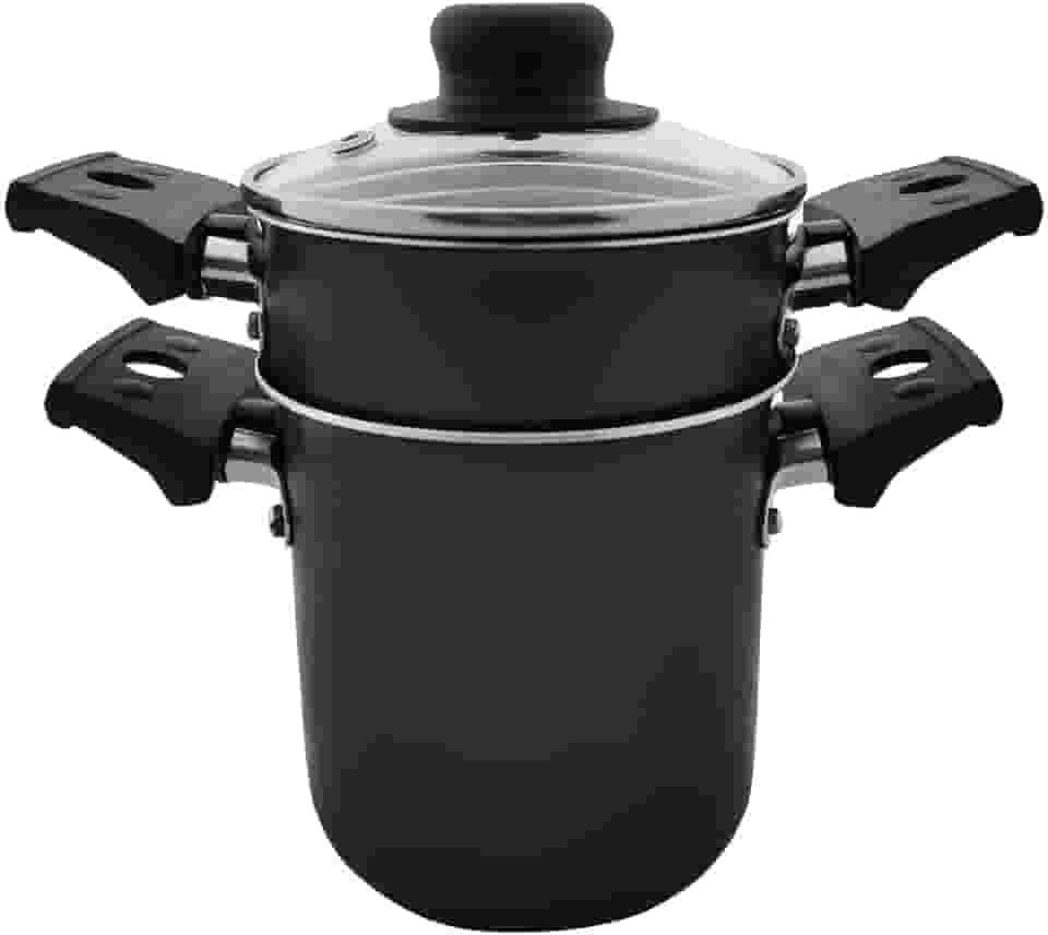 Multiflon Mini Cuscuzeira 10 Centimetros Aluminio Antiaderente Com Tampa de Vidro Preto Linha Versátil Resistente Durável e Saudável