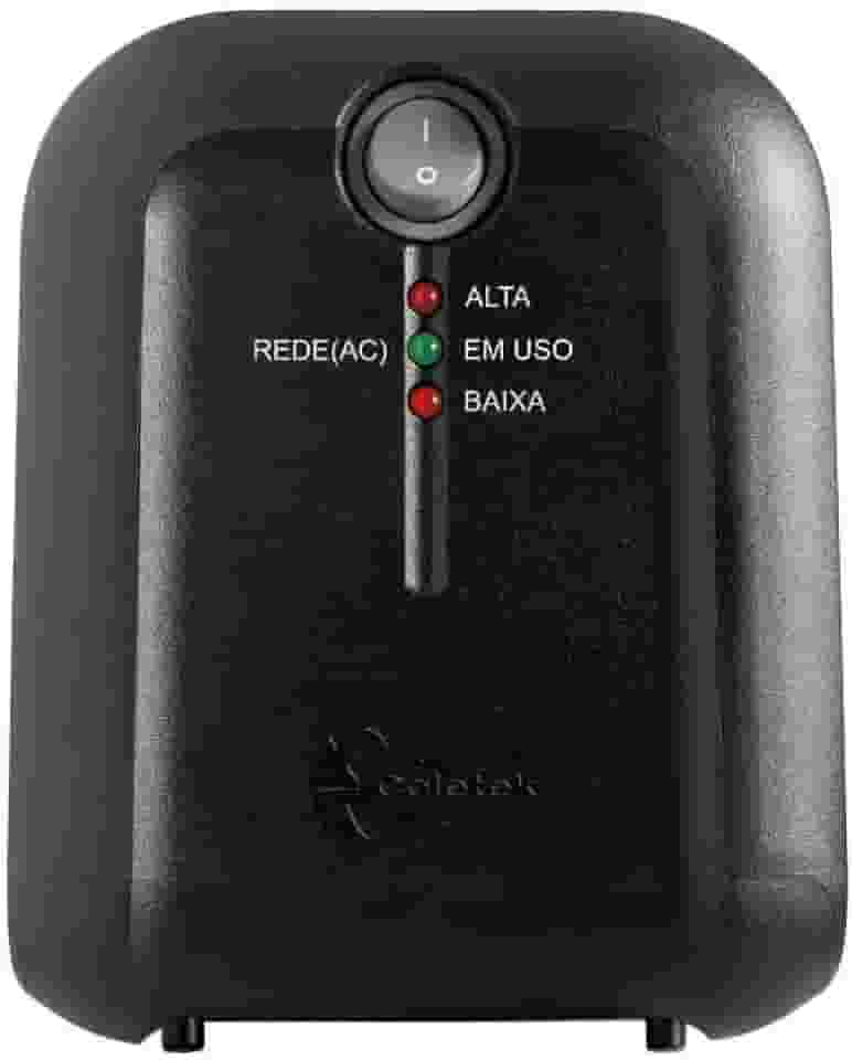 Estabilizador Coletek ES-1500VA Preto, Tensão nominal de entrada 115/220V bivolt automático e Tensão nominal de saída mono 115V, 5 Tomadas Padrão NBR 14136 Frequência 60Hz