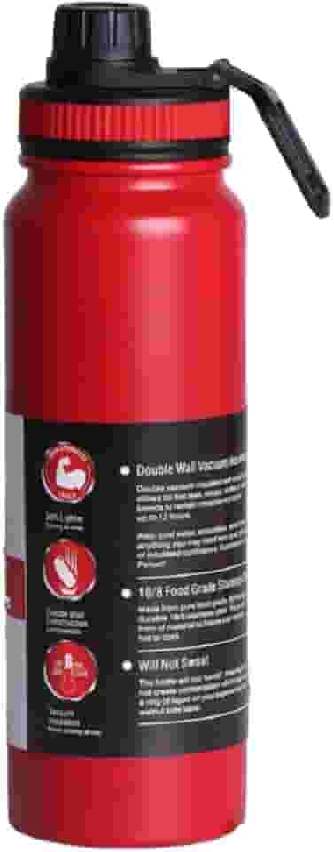 Garrafa de Água Térmica Inox 800ml Esportiva com Alça Parede Dupla Isolada a Vácuo Antivazamento Garrafinha Academia Fitness Corrida Esportes Escritório Aço Inox (Vermelho)