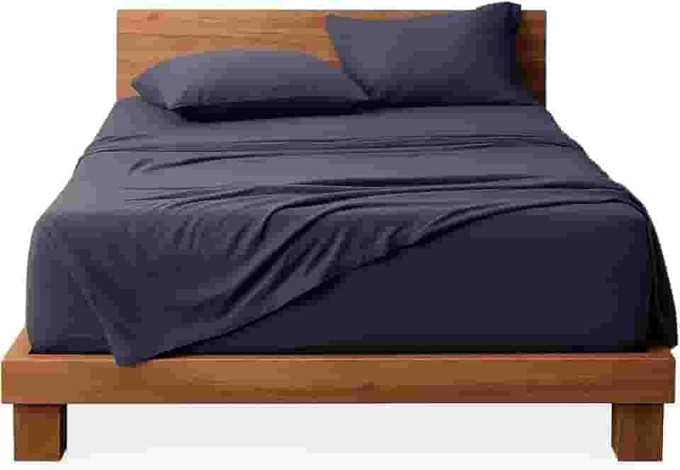 Decolab Jogo de Lençol Malha 100% Algodão Extra Macio - Roupa De Cama Antiácaro, Inclui Lençol Com Elástico (Forro) E Fronhas (Azul-marinho, Casal Completo)