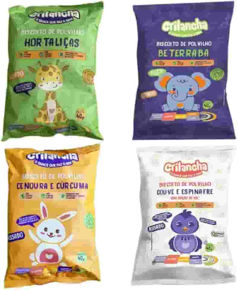 Kit 4 Biscoitos de Polvilho Crilancha: Hortaliças, Cenoura, Beterraba, Espinafre