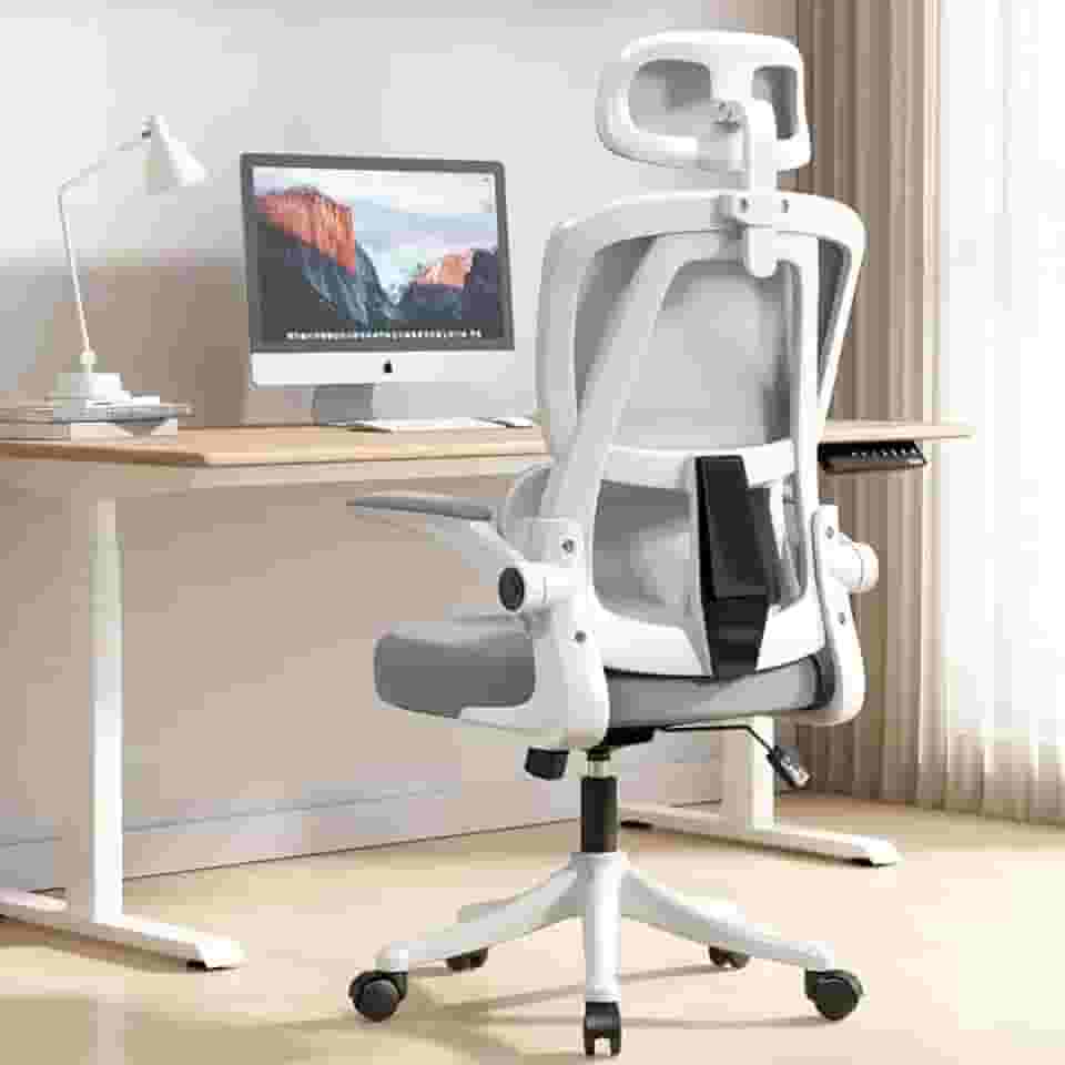 Cadeira de escritório ergonômica, cadeira de escritório em casa com suporte lombar, cadeira reclinável de malha cadeira de jogos de computador com encosto alto, grande e alta, confortável (Cinza)