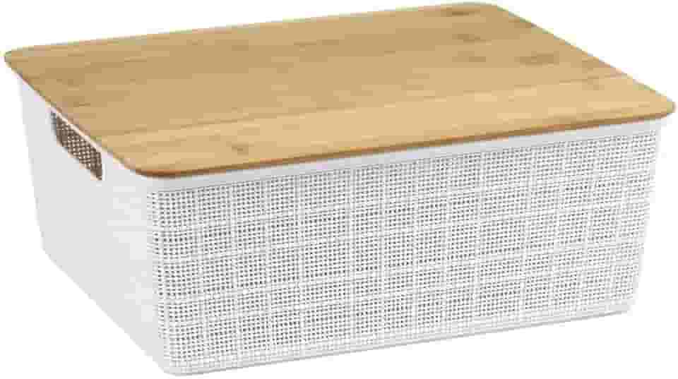 Oikos - Caixa Organizadora 12L com Tampa de Bambu Branca