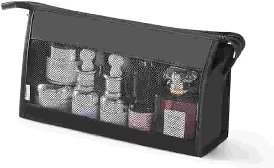 Necessaire Feminina para Viagem com Bolso Interno e Tela – Grande, Espaçosa e Ideal para Cosméticos, Higiene, Shampoo e Perfumes (Preta)