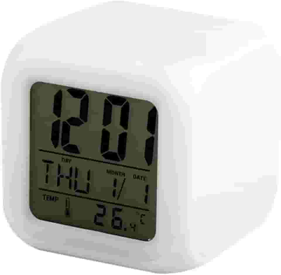 MEISI Despertador digital, relógio de 7 cores com cubo brilhante, despertador eletrônico de LED, relógio portátil multifuncional para casa, quarto de crianças, toque de despertar