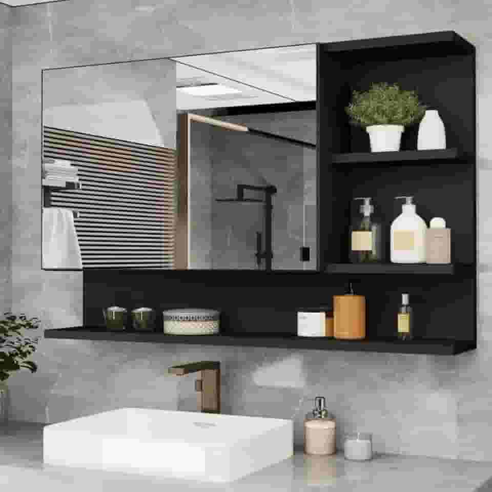 Armario Espelheira Para Banheiro 1 Porta Cleópatra (Preto)