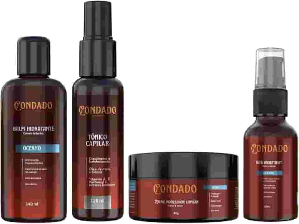 Kit Fortificante Tônico Capilar Creme Óleo Barba Balm Masculino Crescimento Cabelo Bigode (Oceano (refrescante))