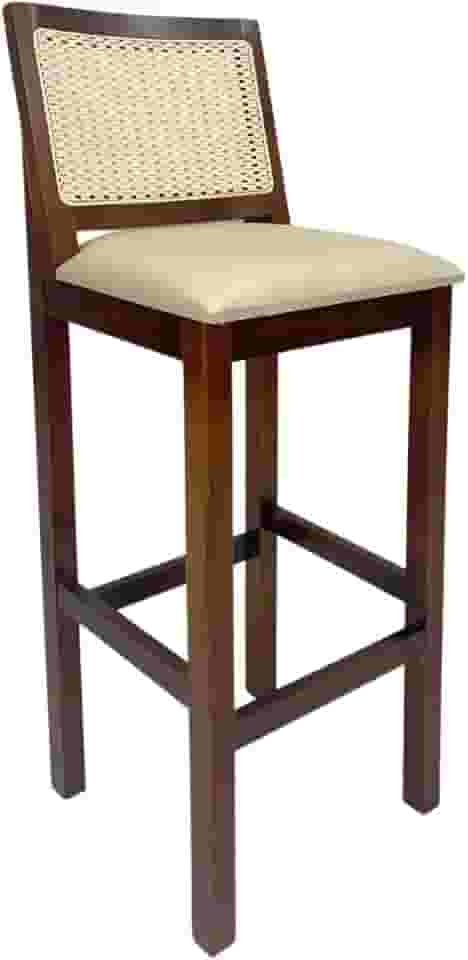 Banqueta Alta de Madeira com Encosto Madrid - Imbuia (Assento Pérola)