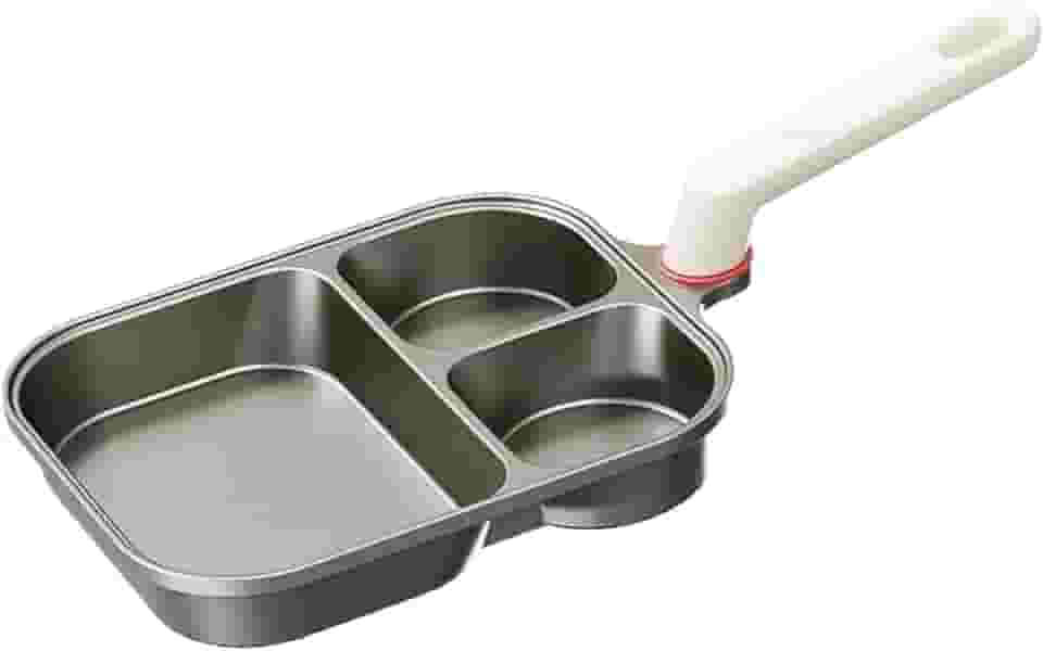 LI-GELISI Frigideira dividida de cerâmica de titânio 3 em 1, frigideira multiseção para café da manhã com alça, compatível com indução, a gás, fogão elétrico, 23 cm