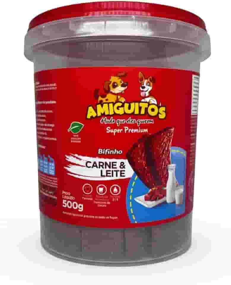 Amiguitos Bifinho Super Premium, Petisco para Cães Filhotes, Sabor Carne com Leite, 500g