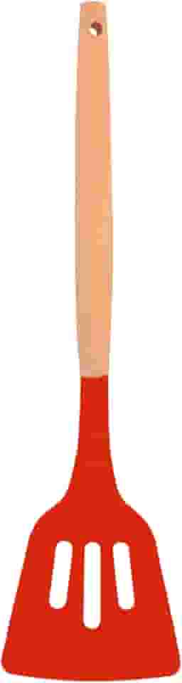 ESPÁTULA SILICONE VAZADA VERM C/CABO MADEIRA 32X7,5X3,5CM - CM48, MARCA: EM CASA TEM