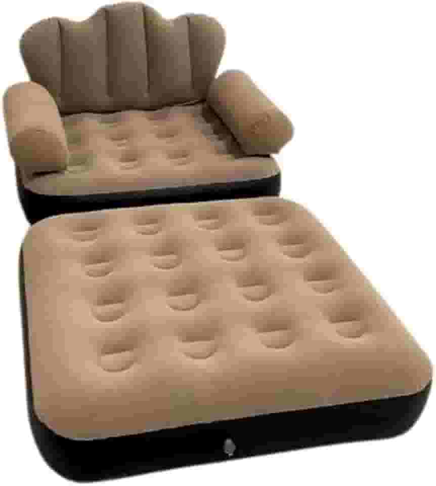 Poltrona e Sofá Cama Inflável 2 em 1, Reclinável com Apoio de Braços, Cinza e Preto