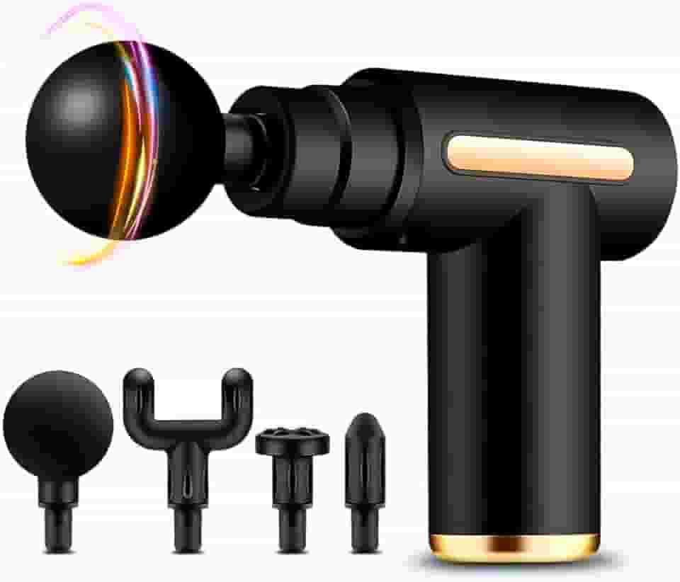 Massageador Elétrico Pistola Massageadora Elétrica Profissional para Massagem Corporal Muscular Recarregável Portátil com 4 Pontas e Variação de Velocidade Fisioterapia Relaxante (PRETO)