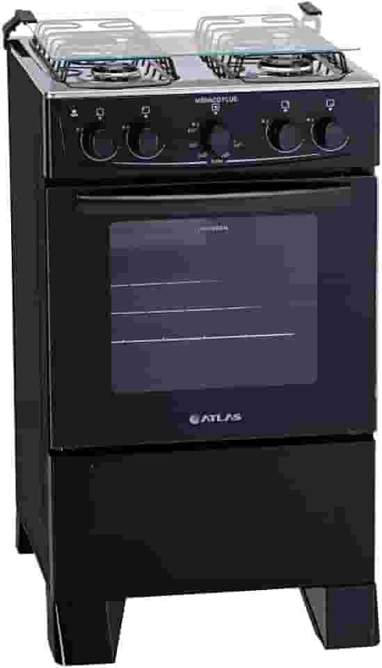 Fogão 4 bocas Atlas Mônaco Plus Preto com Acendimento Automático e Mesa Inox