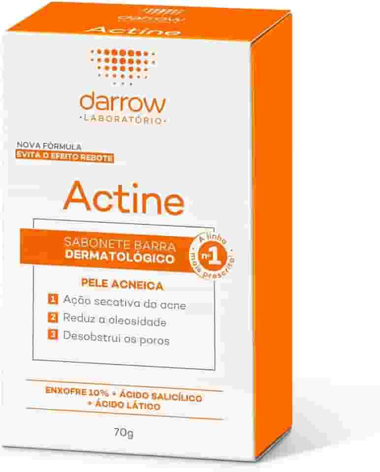 Darrow Actine Sabonete Dermatológico em Barra, Sabonete com Ácido Salicílico, Enxofre Coloidal e Ácido Lático, Limpeza Profunda, Ação Secativa da Acne, Controle de Oleosidade e Desobstrui os Poros, 70g