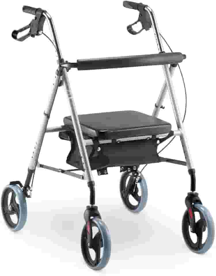 Andador de Alumínio Dobrável 4 Rodas com Assento suporta até 110kg D12 Dellamed
